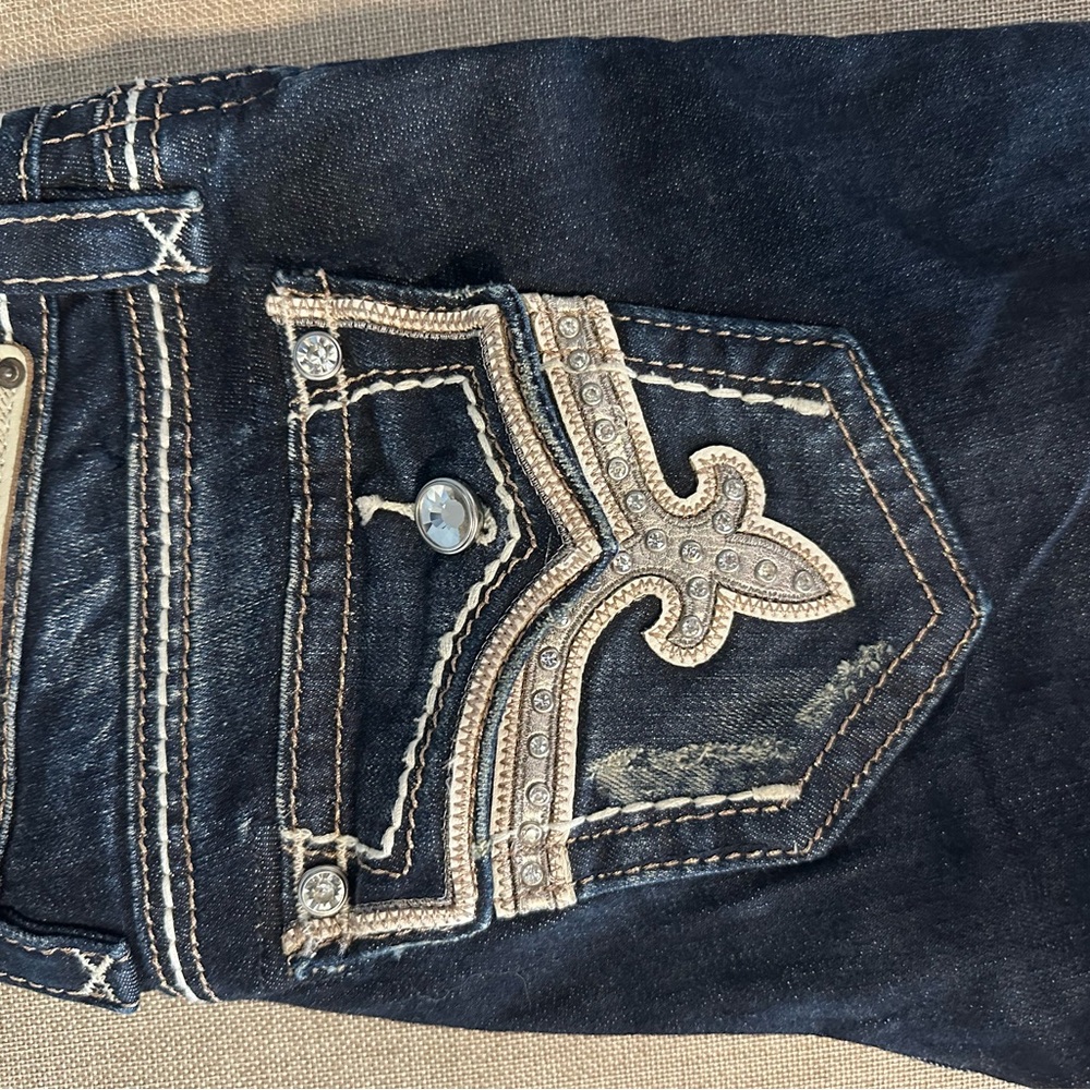 Embellished Dark Blue Jeans with Silver and pink Accents